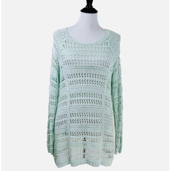 Soft Surroundings Size M Open Knit Scoop Neck Tunic Sweater Green - Picture 2 of 9